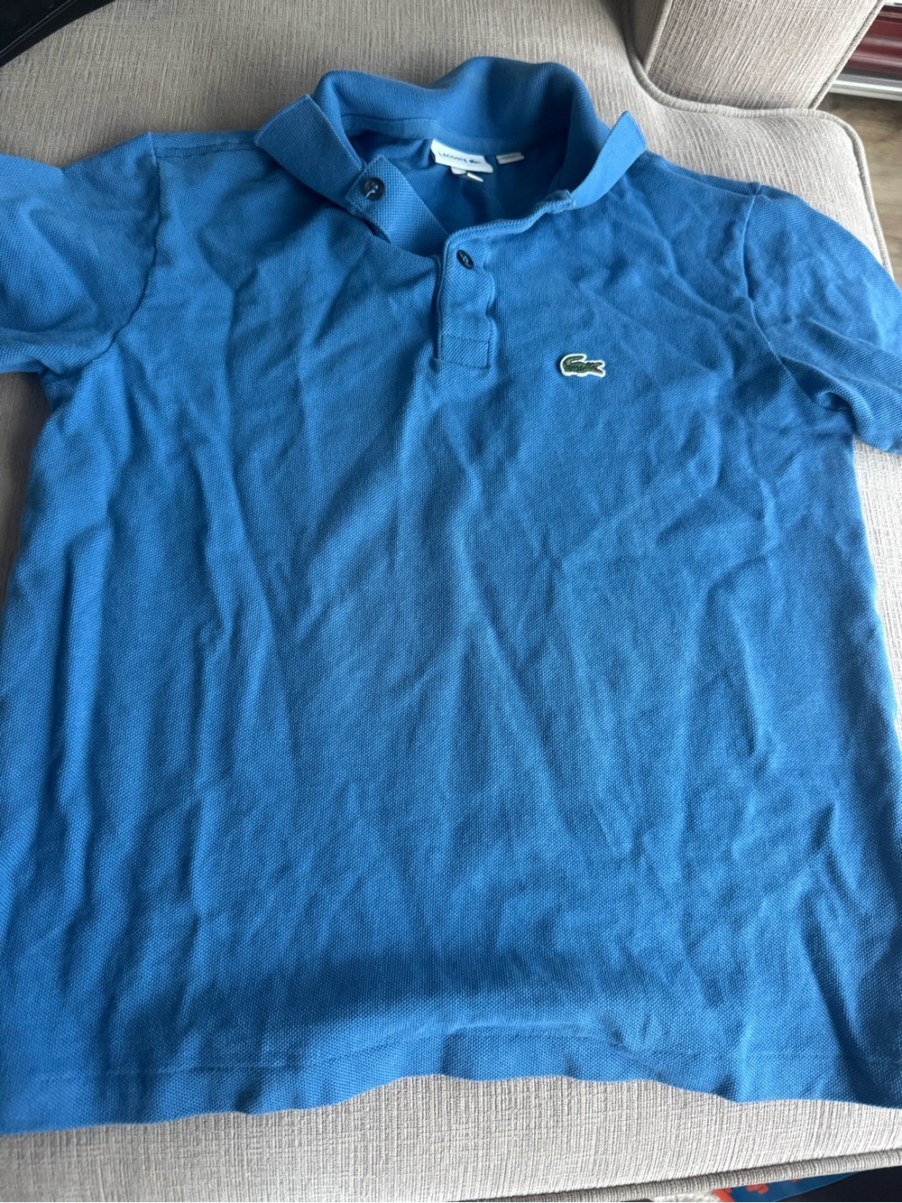 Lacoste Boys Blue Polo Shirt with Green Croc Logo